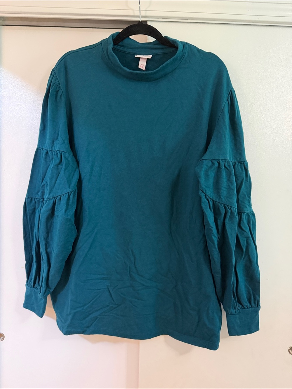 Isabel Maternity by Ingrid & Isabel Teal Tiered Puff-Sleeve Mock Neck Top